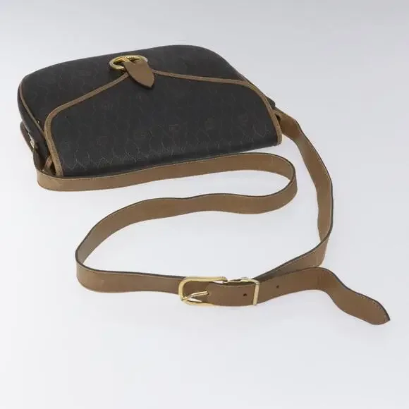 DIOR Honeycomb Canvas Shoulder Bag Pvc Black Brown Gold